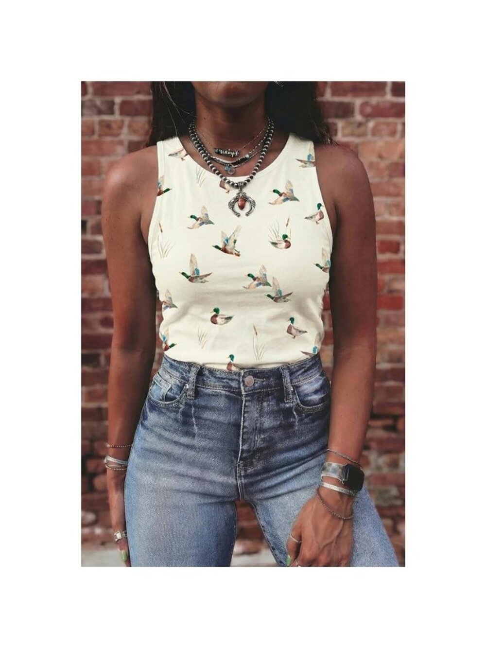 Mallard Print Western Style Tank Top
